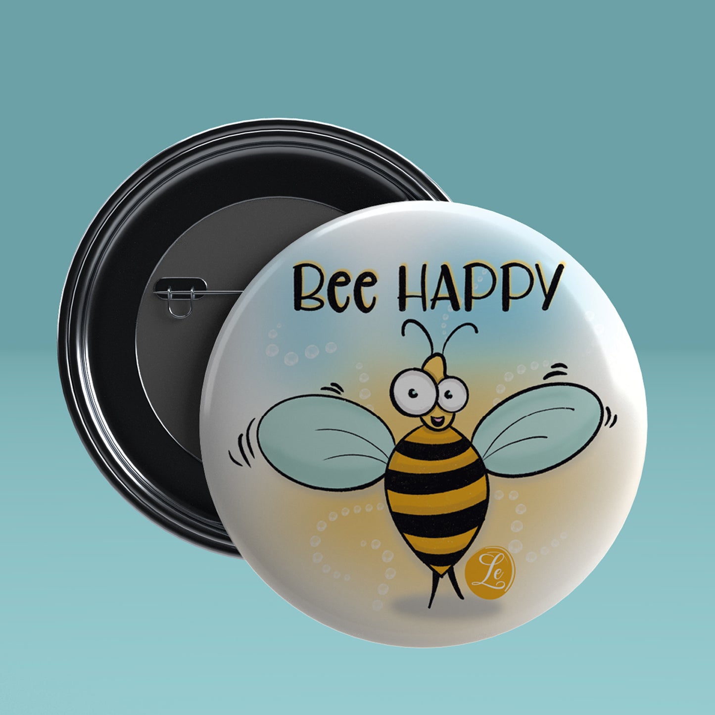 BEE HAPPY Round Pin Badge with Magnet